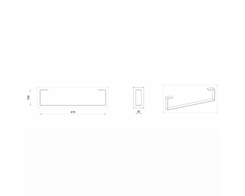 Technický nákres tyče na ručníky s rozměry.