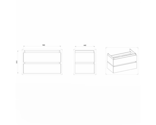 Nákres skříňky pod umyvadlo s rozměry