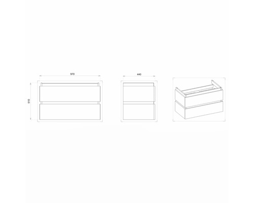 Nákres skříňky pod umyvadlo s rozměry
