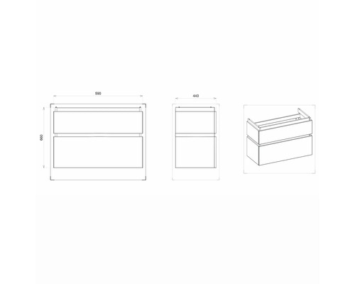 Nákres skříňky pod umyvadlo s rozměry