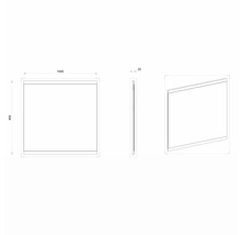 Technický výkres zrcadla o rozměrech 1000 x 850 x 20 mm.