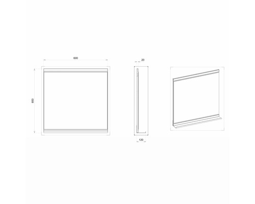 Technický výkres zrcadlové skříňky s rozměry