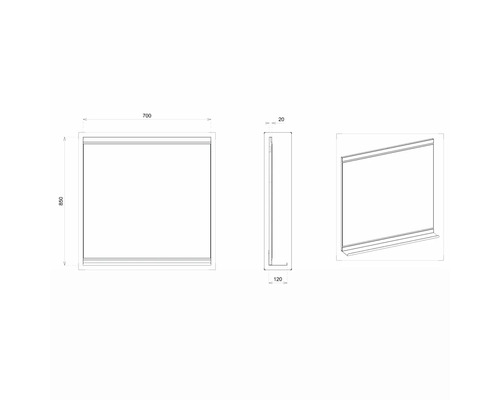 Technický výkres zrcadla s rozměry