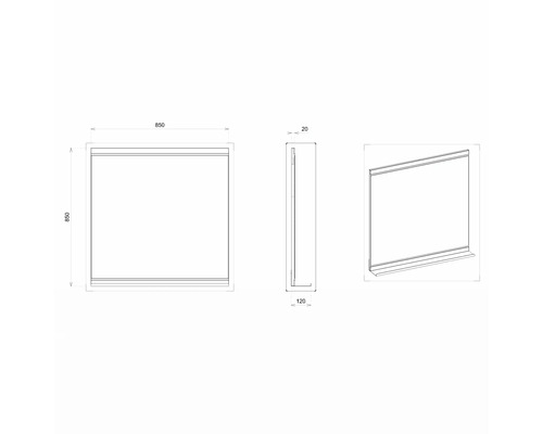 Technický výkres zrcadla s rozměry