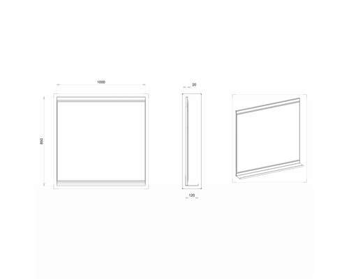 Technický výkres zrcadla s rozměry