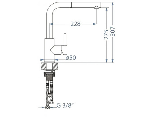 Technický výkres kuchyňské baterie s rozměry