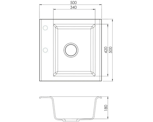 Nákres dřezu s rozměry