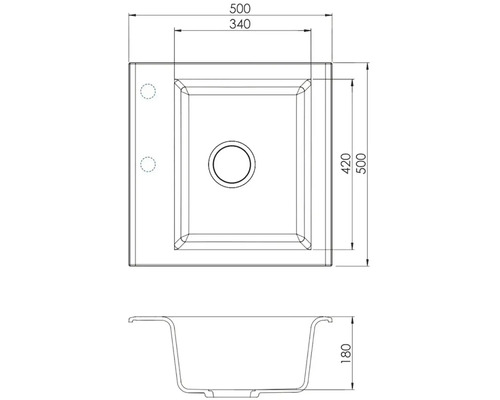 Technický nákres dřezu s rozměry