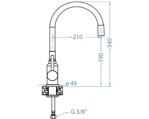 Technický výkres kuchyňské baterie s rozměry