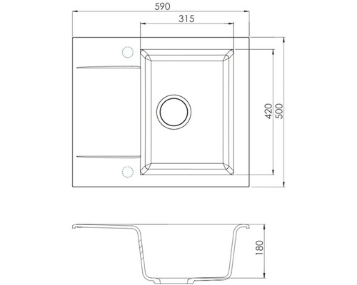 Technický výkres kuchyňského dřezu s rozměry