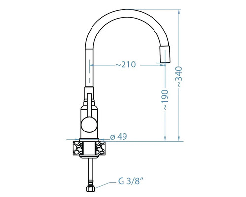 Technický nákres vodovodní baterie s rozměry