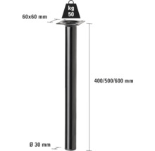 Kovová noha stolu s nosností 50 kilogramů a rozměry 400, 500 nebo 600 milimetrů.