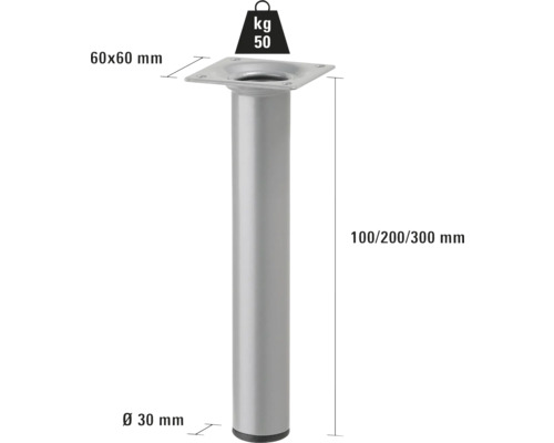 Kovová noha nábytku, výškově nastavitelná, nosnost 50 kilogramů
