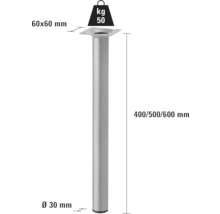 Kovová noha nábytku s nosností 50 kilogramů a rozměry 60 x 60 milimetrů.