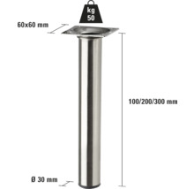 Kovová noha nábytku o rozměrech 60x60 mm, průměru 30 mm a nosnosti 50 kg.