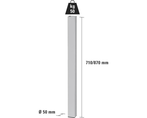 Kovový sloupek o rozměrech 710/870 mm a průměru 50 mm