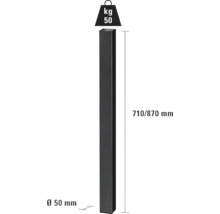 Sloupek o rozměrech 710/870 mm výšky a 50 mm průměru, hmotnost 50 kg