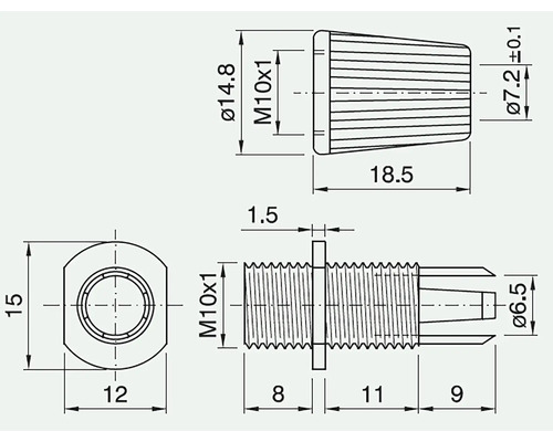 Technický výkres šroubu se závitem a rozměry