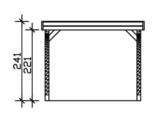 Technický nákres zastřešení terasy s výškovými údaji