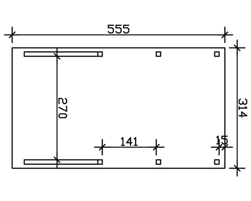 Technický nákres s rozměry: 555, 314, 270, 141 a 15.