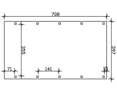 Technický výkres s rozměry: šířka 708 mm, výška 397 mm, vnitřní výška 355 mm.