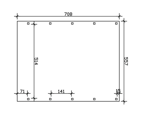 Technický výkres s rozměry 708, 514 a 557.