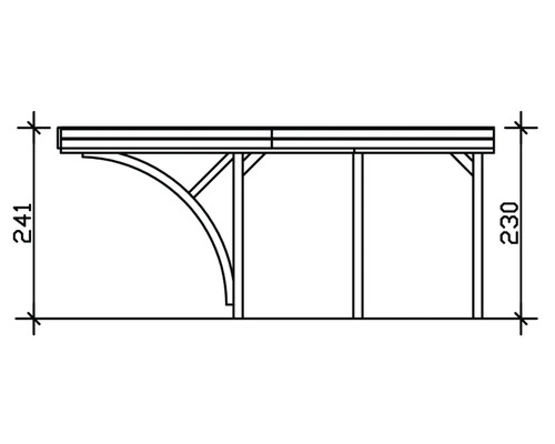 Technický nákres přístřešku pro auto s výškovými údaji.