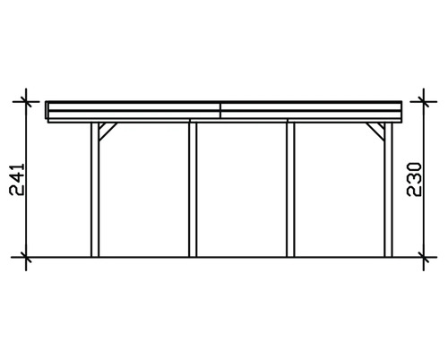 Technický nákres dřevěného přístřešku s údaji o výšce