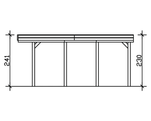 Technický nákres dřevěné garáže s rozměry 241 a 230