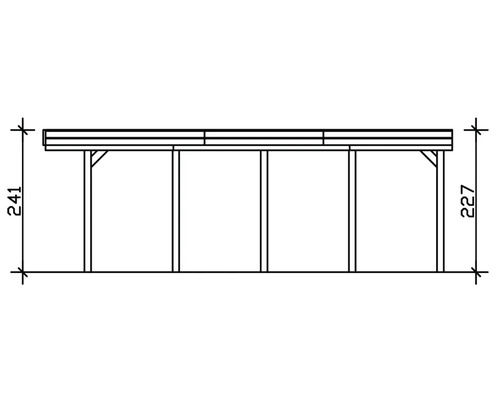 Technický výkres přístřešku pro auto s rozměry.