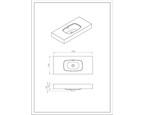 Technický nákres umyvadla s rozměry