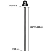 Noha stolu o rozměrech 60x60 mm, průměru 30 mm a nosnosti 50 kg, délka 700/800/900 mm.