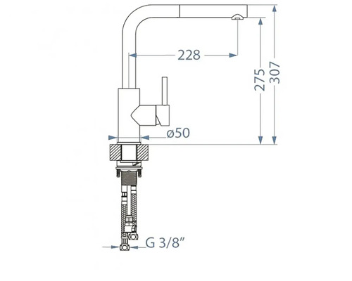 Technický nákres kuchyňské baterie s rozměry