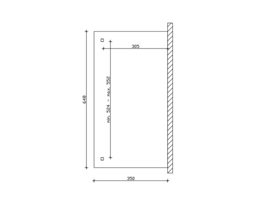 Technický výkres s rozměry produktu o výšce 648 mm a šířce 350 mm