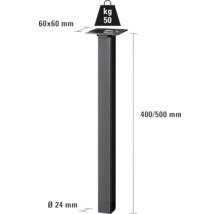 Noha stolu o rozměrech 60 x 60 milimetrů a nosností 50 kilogramů.