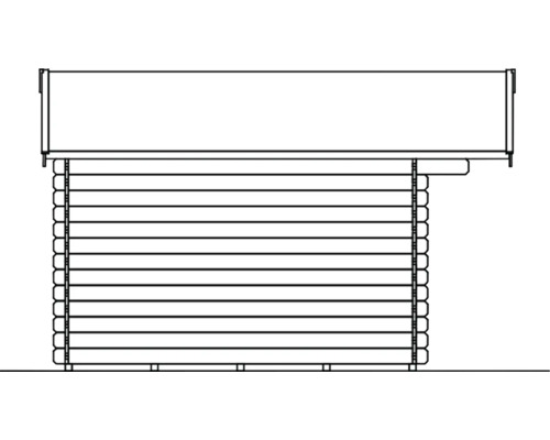 Ilustrace zahradního domku z masivních dřevěných trámů