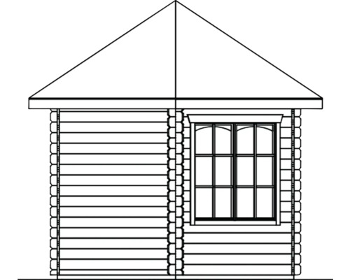 Nákres zahradního domku s oknem a sedlovou střechou
