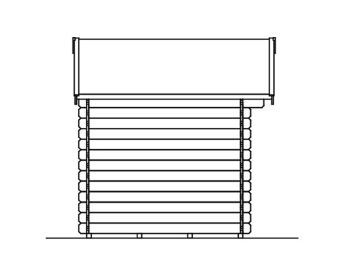 Ilustrace zahradního domku z dřevěných trámů