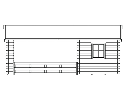 Ilustrace zahradního domku s verandou a oknem