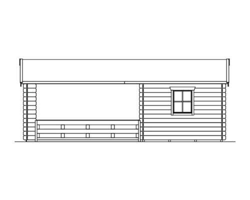 Nákres zahradního domku s verandou a oknem