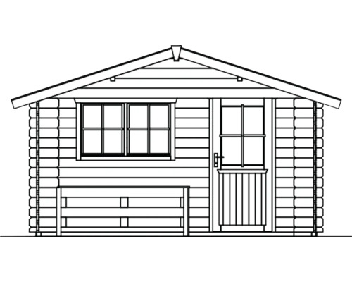 Ilustrace zahradního domku s oknem a dveřmi