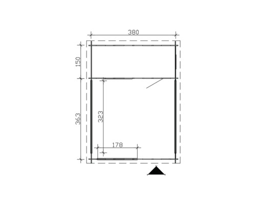 Technický výkres zahradního domku s rozměry