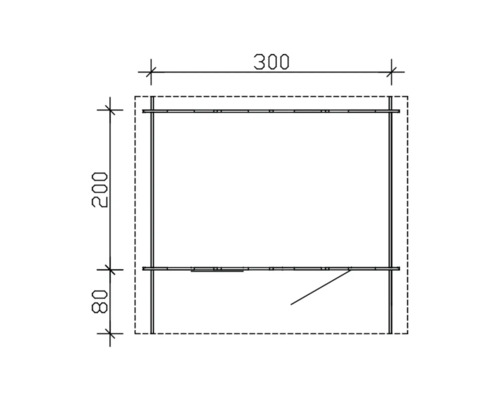 Technický nákres zahradního domku s rozměry