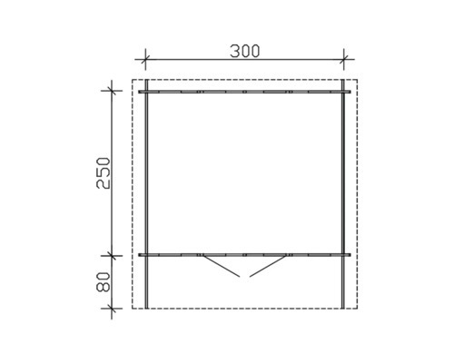 Technický nákres zahradního domku s rozměry