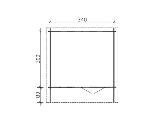 Technický výkres zahradního domku s rozměry