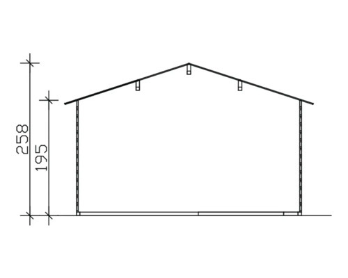 Nákres zahradního domku s výškovými údaji