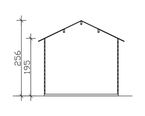 Nákres zahradního domku s výškovými údaji
