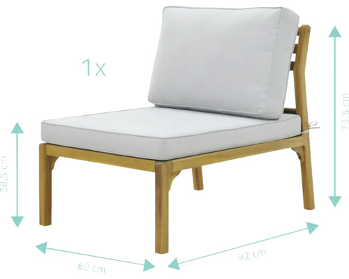 Zahradní křeslo z dřeva s polštáři a rozměry