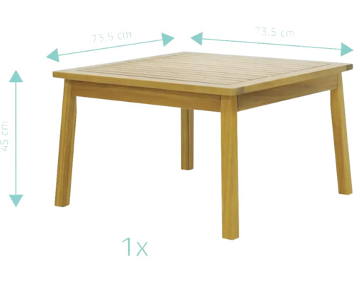 Čtvercový zahradní stůl ze dřeva, 73,5 x 73,5 x 45 cm