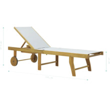 Zahradní lehátko textilní s dřevěnou konstrukcí GARDEN PLACE Linda 195 × 63 × 40 cm s kolečky a výsuvným stolečkem